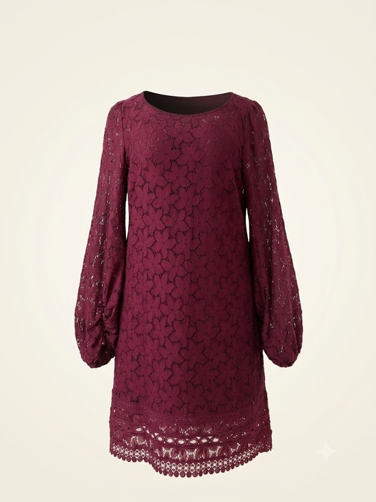 Laundry By Shelli Segal Dresses & Skirts - Laundry By Shelli Segal Burgundy Lace Shift Dress with Balloon Sleeves
